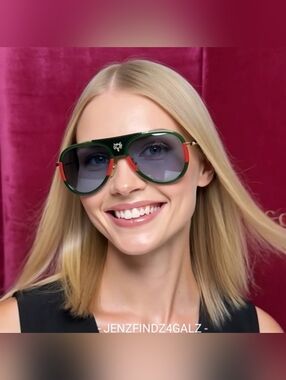 New Gucci GG0062S Green Red Web Aviator Sunglasses Gradient Lenses Case Dustbag
